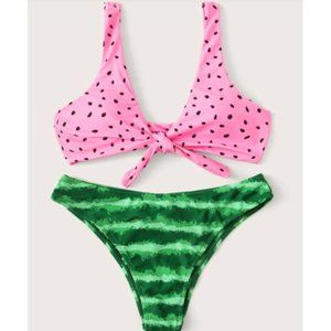 Watermelon Print Knot Front Bikini